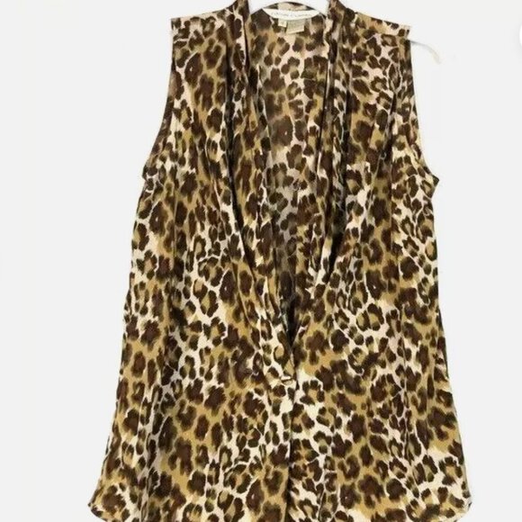 Y2K Casual Corner Blouse Womens Small Silk Leopard Cheeta Animal Print VTG Flowy - Picture 1 of 6